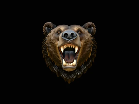 Roaring Bear Head Wall Plaque Design 2 - 3D Print Model 3D Druckmodell