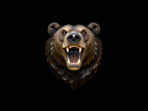 Roaring Bear Head Wall Plaque Design 3 - 3D Print Model 3D Druckmodell