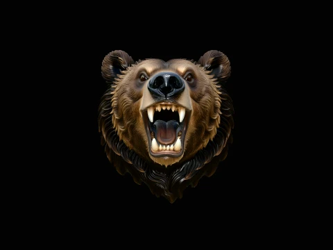 Roaring Bear Head Wall Plaque Design 4 - 3D Print Model 3D Druckmodell