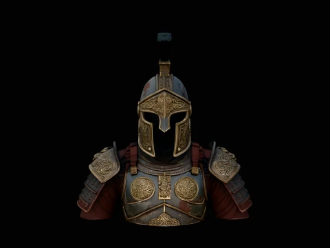 Crested Helmet Armor Bust Statue Design 4 - 3D Print Model 3D Druckmodell