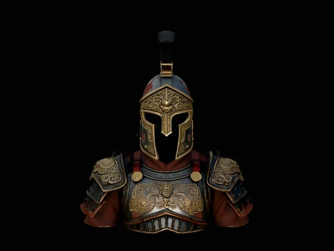 Crested Helmet Armor Bust Statue Design 5 - 3D Print Model 3D Druckmodell