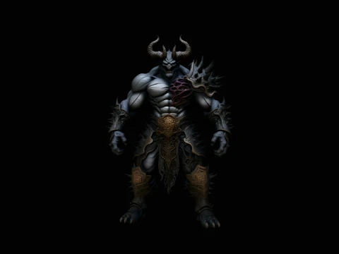Horned Demon Armored Statue Design 1 - 3D Print Model 3D Druckmodell