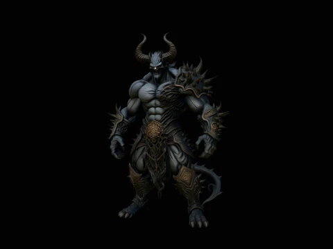 Horned Demon Armored Statue Design 2 - 3D Print Model 3D Druckmodell