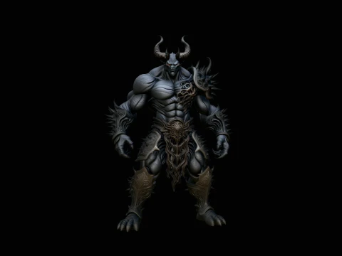 Horned Demon Armored Statue Design 3 - 3D Print Model 3D Druckmodell