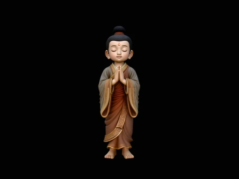 Praying Young Monk Statue Design 1 - 3D Print Model 3D Druckmodell