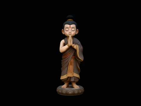 Praying Young Monk Statue Design 3 - 3D Print Model 3D Druckmodell