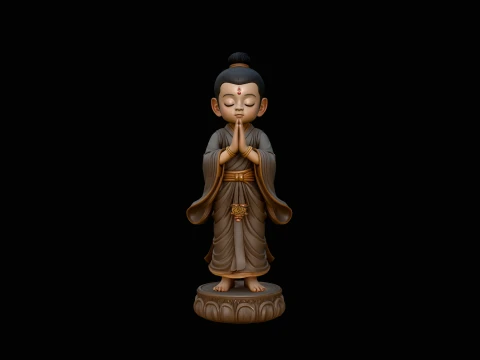 Praying Young Monk Statue Design 4 - 3D Print Model 3D Druckmodell