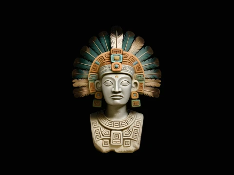 Aztec Feather Headdress Bust Statue Design 1 - 3D Print Model 3D Druckmodell