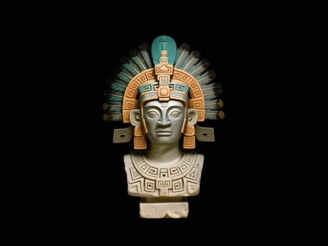 Aztec Feather Headdress Bust Statue Design 3 - 3D Print Model 3D Druckmodell