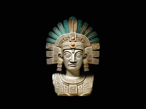Aztec Feather Headdress Bust Statue Design 4 - 3D Print Model Modèles 3D en vedette