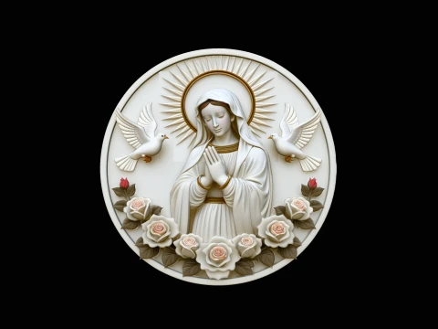 Virgin Mary Dove Relief Plaque Design 1 - 3D Print Model Modelo de impresión 3D