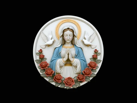 Virgin Mary Dove Relief Plaque Design 2 - 3D Print Model Modello di stampa 3D