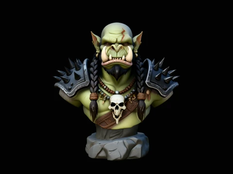 Braided Orc Warrior Bust Statue Design 3 - 3D Print Model 3D Print Model