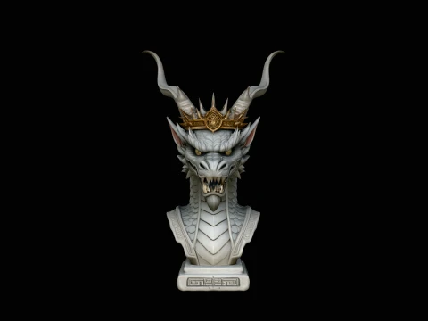 Crowned Dragon Bust Statue Design 1 - 3D Print Model 3D Print Model