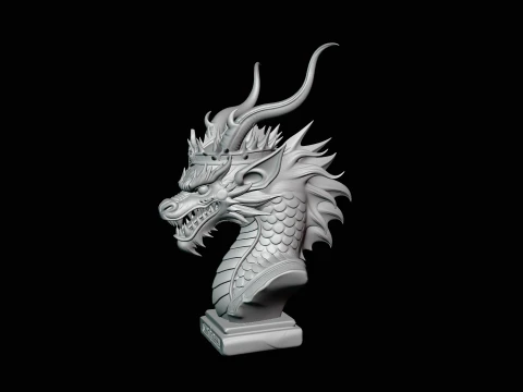 Crowned Dragon Bust Statue Design 1 - 3D Print Model 3D Print Model