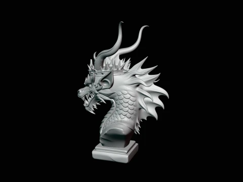 Crowned Dragon Bust Statue Design 1 - 3D Print Model 3D Print Model
