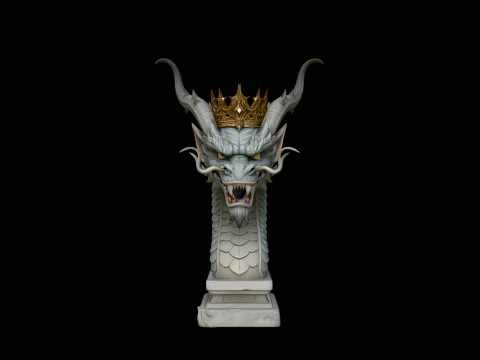 Crowned Dragon Bust Statue Design 2 - 3D Print Model Modello di stampa 3D
