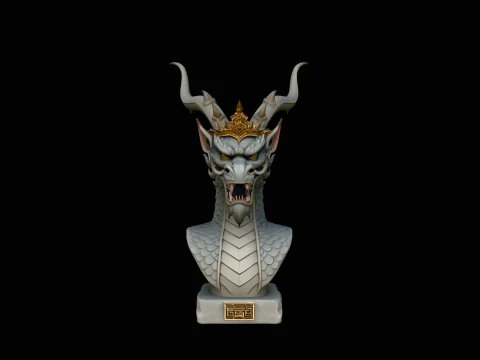 Crowned Dragon Bust Statue Design 3 - 3D Print Model 3D Print Model