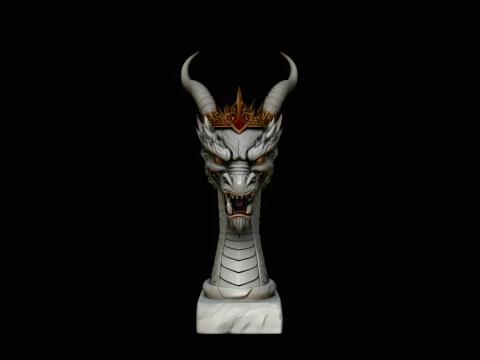 Crowned Dragon Bust Statue Design 4 - 3D Print Model 3D Print Model