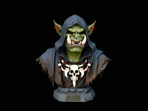 Hooded Orc Shaman Bust Statue Design 1 - 3D Print Model 3D Print Model