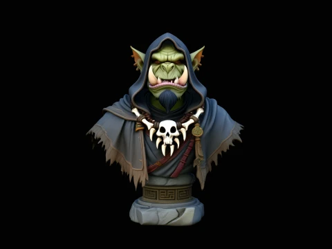 Hooded Orc Shaman Bust Statue Design 3 - 3D Print Model Modelo de Impressão 3D