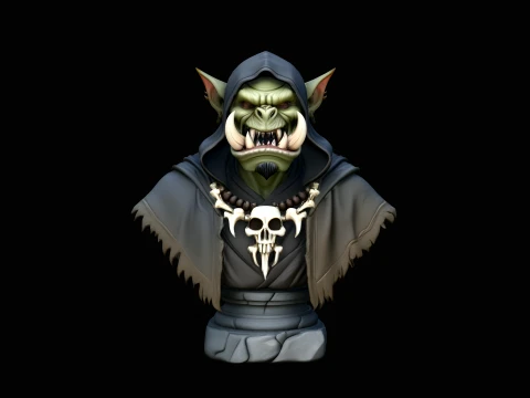 Hooded Orc Shaman Bust Statue Design 4 - 3D Print Model 3D Print Model