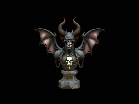 Winged Demon Bust Statue Design 1 - 3D Print Model Modelo de impresión 3D