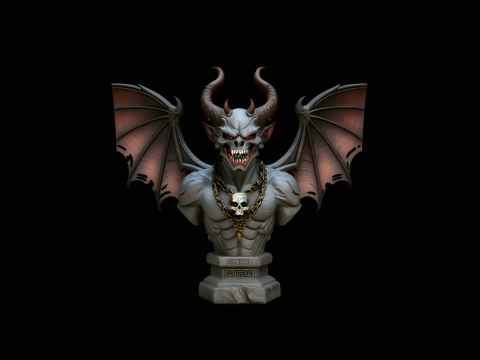 Winged Demon Bust Statue Design 2 - 3D Print Model Modelo de impresión 3D