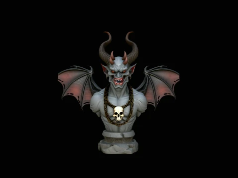 Winged Demon Bust Statue Design 3 - 3D Print Model Modelo de impresión 3D