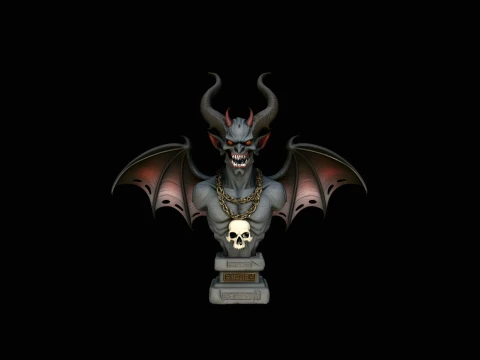 Winged Demon Bust Statue Design 4 - 3D Print Model Modelo de impresión 3D