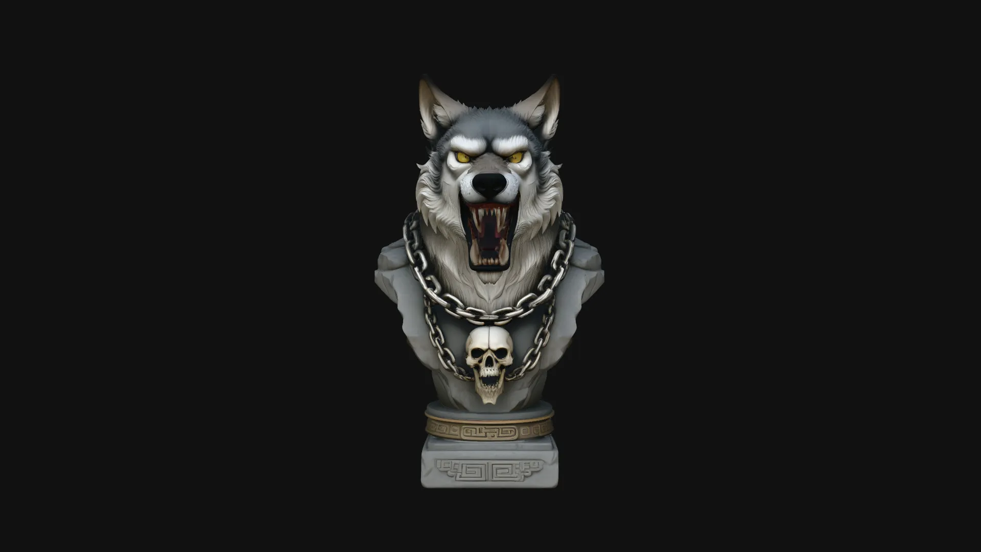 Chained Wolf Bust Statue Design 1 - 3D Print Model 3D Print Model .c4d .max .obj .3ds .fbx .stl .blend 