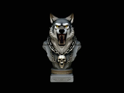 Chained Wolf Bust Statue Design 1 - 3D Print Model Modelo de impresión 3D