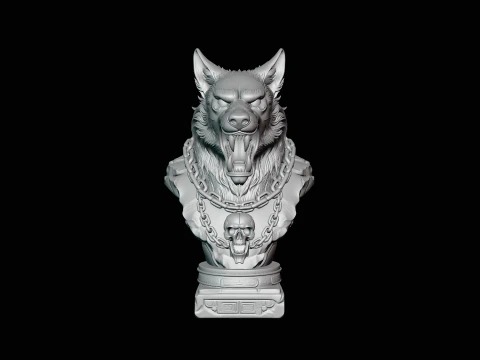 Chained Wolf Bust Statue Design 1 - 3D Print Model 3D Print Model