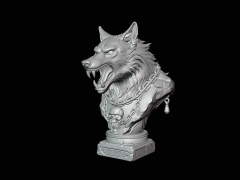 Chained Wolf Bust Statue Design 1 - 3D Print Model 3D Print Model