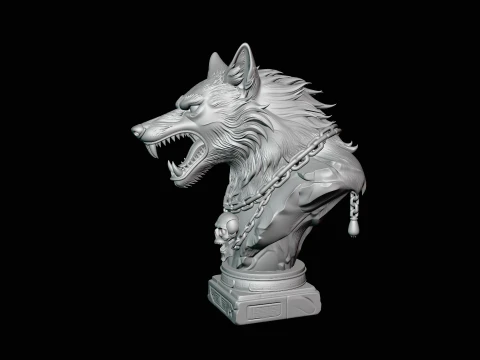 Chained Wolf Bust Statue Design 1 - 3D Print Model 3D Print Model