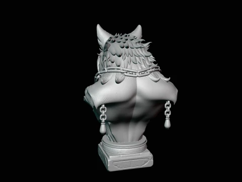 Chained Wolf Bust Statue Design 1 - 3D Print Model 3D Print Model