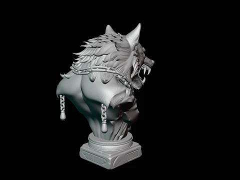 Chained Wolf Bust Statue Design 1 - 3D Print Model 3D Print Model