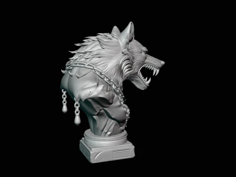 Chained Wolf Bust Statue Design 1 - 3D Print Model 3D Print Model