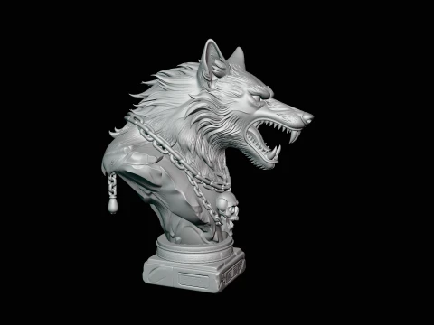 Chained Wolf Bust Statue Design 1 - 3D Print Model 3D Print Model