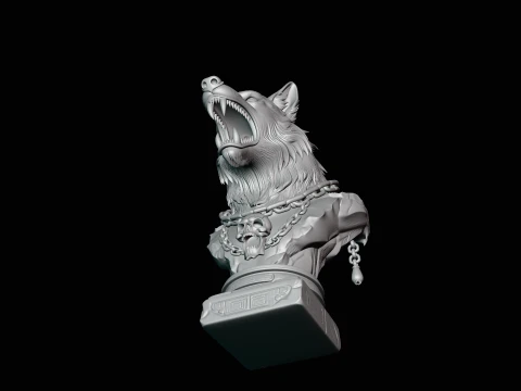 Chained Wolf Bust Statue Design 1 - 3D Print Model 3D Print Model