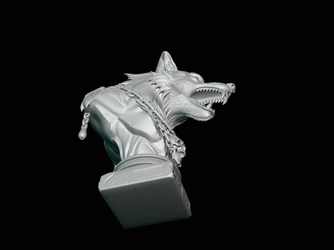 Chained Wolf Bust Statue Design 1 - 3D Print Model 3D Print Model