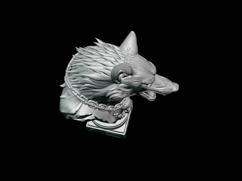 Chained Wolf Bust Statue Design 1 - 3D Print Model 3D Print Model