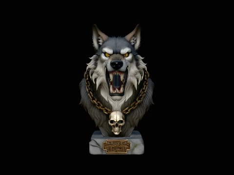 Chained Wolf Bust Statue Design 2 - 3D Print Model Modelo de impresión 3D