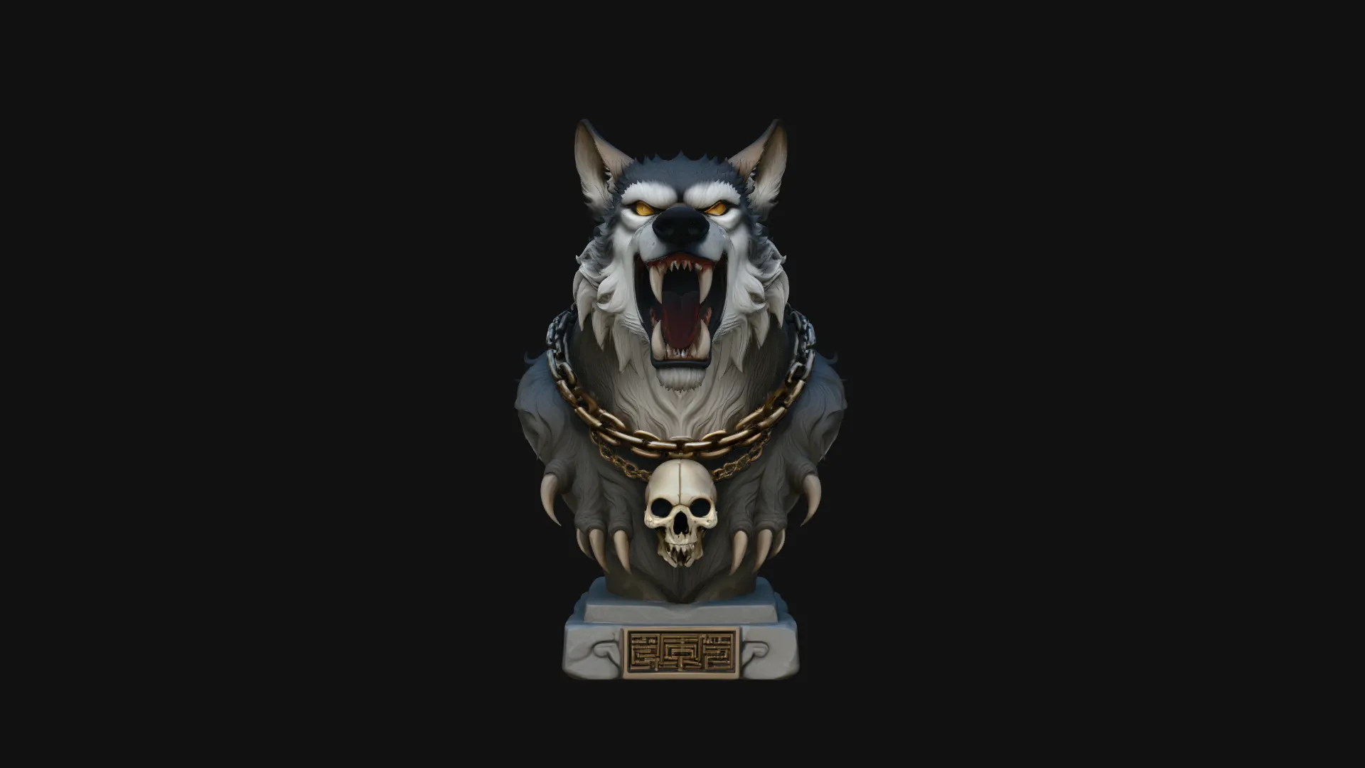 Chained Wolf Bust Statue Design 3 - 3D Print Model 3D Print Model .c4d .max .obj .3ds .fbx .stl .blend 