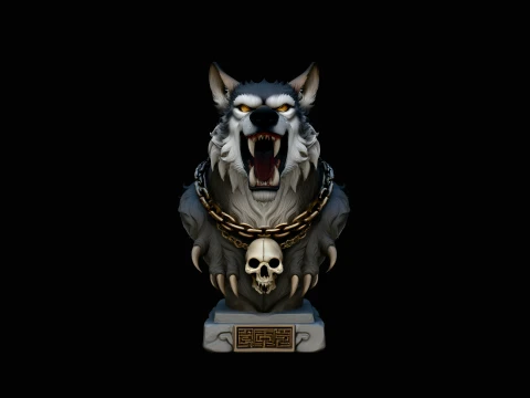 Chained Wolf Bust Statue Design 3 - 3D Print Model Modelo de impresión 3D
