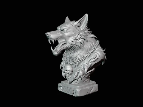 Chained Wolf Bust Statue Design 3 - 3D Print Model 3D Print Model
