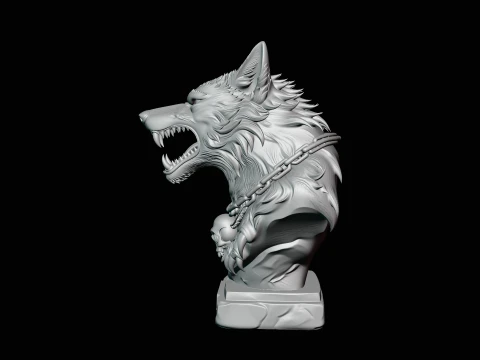 Chained Wolf Bust Statue Design 3 - 3D Print Model 3D Print Model