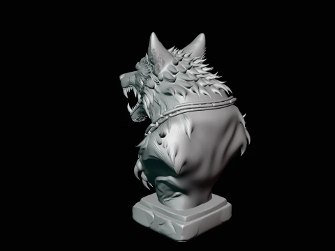 Chained Wolf Bust Statue Design 3 - 3D Print Model 3D Print Model