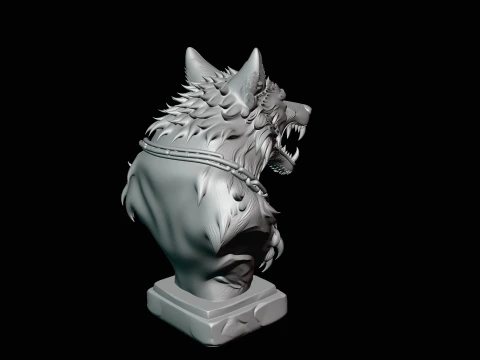 Chained Wolf Bust Statue Design 3 - 3D Print Model 3D Print Model
