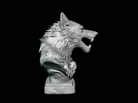 Chained Wolf Bust Statue Design 3 - 3D Print Model 3D Print Model